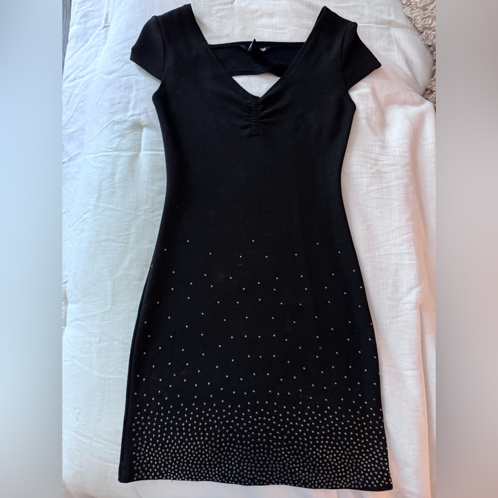 H&M Black Mini Dress with Studded Accents